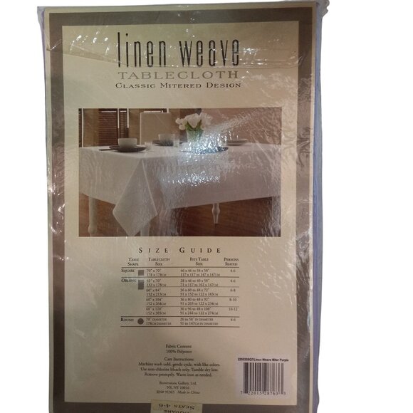 Linen Weave Tablecloth 70" Square Classic Mitered Design Lavender Vintage NEW - Picture 4 of 10